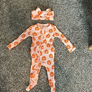 Newborn girl Halloween onesie/jammie set with headband